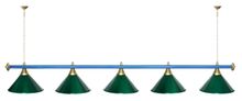 Лампа STARTBILLIARDS 5 пл. (плафоны голубые,штанга голубая,фурнитура золото)