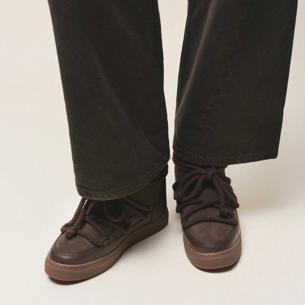 Высокие комбинированные кеды INUIKII Sneaker Classic Dark Brown на меху