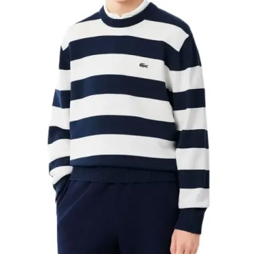 Мужская теннисная кофта Lacoste Striped Cotton Crew Neck Sailor - navy blue/white