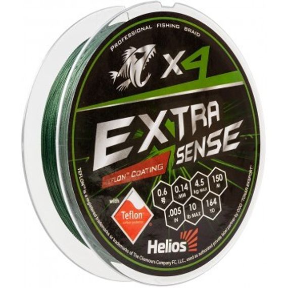 Шнур Helios Extrasense X4 PE Green 150m   0.6/10LB 0.14mm (HS-ES-X4-0.6/10LB)