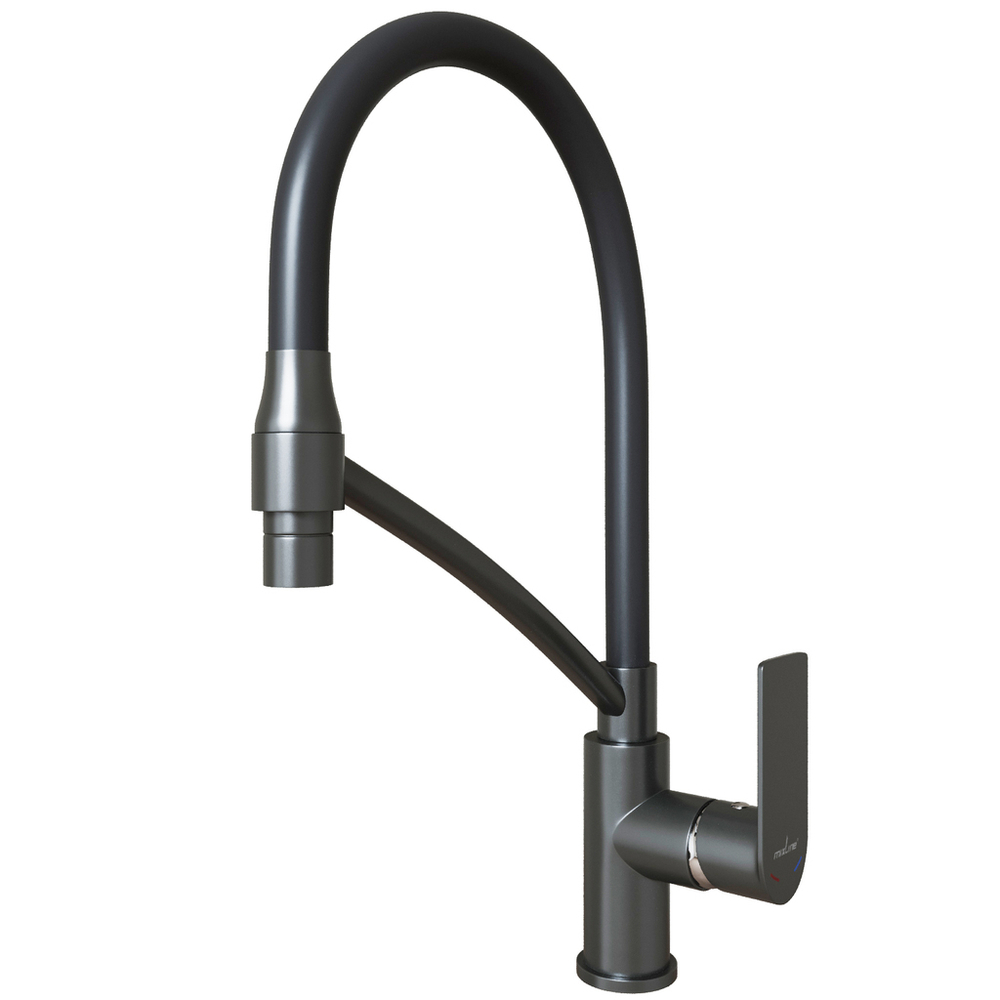 Смеситель для кухни 35k MIXLINE МЛ33-108Г(ML33-108GR)"Сити " гибкий излив с фикс.бок.ручка  ГРАФИТ
