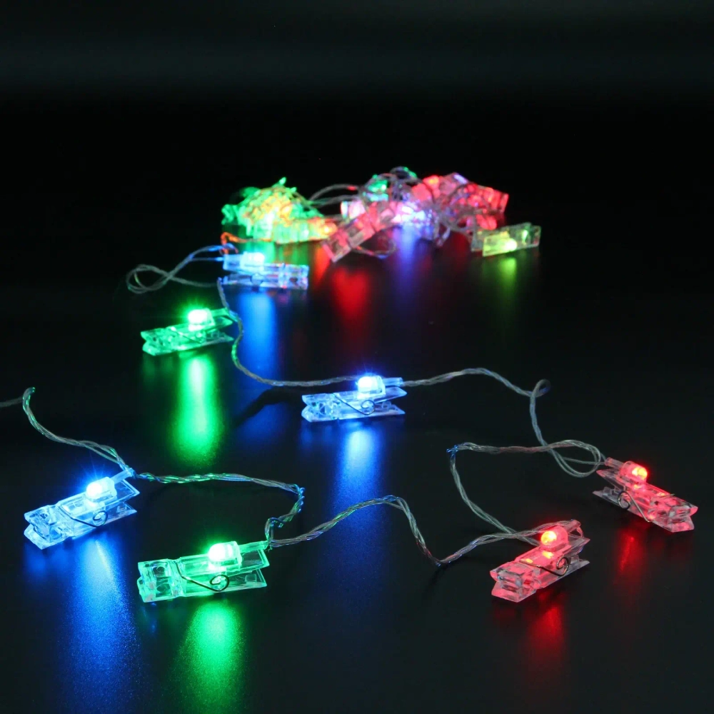 Гирлянда для дома 4,0 м 20 ламп LED с насадками ПРИЩЕПКА, прозрач.провод, IP-20, Мультицвет