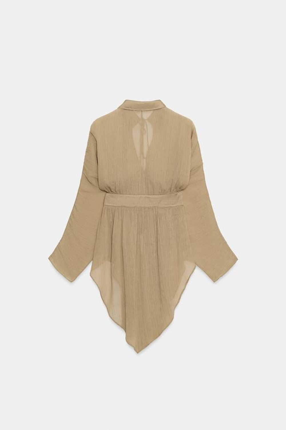 ZARA РУБАШКА ИЗ СТРУЯЩЕЙСЯ ТКАНИ С КРУЖЕВОМ — ZW COLLECTION, СВЕТЛО-БЕЖЕВЫЙ