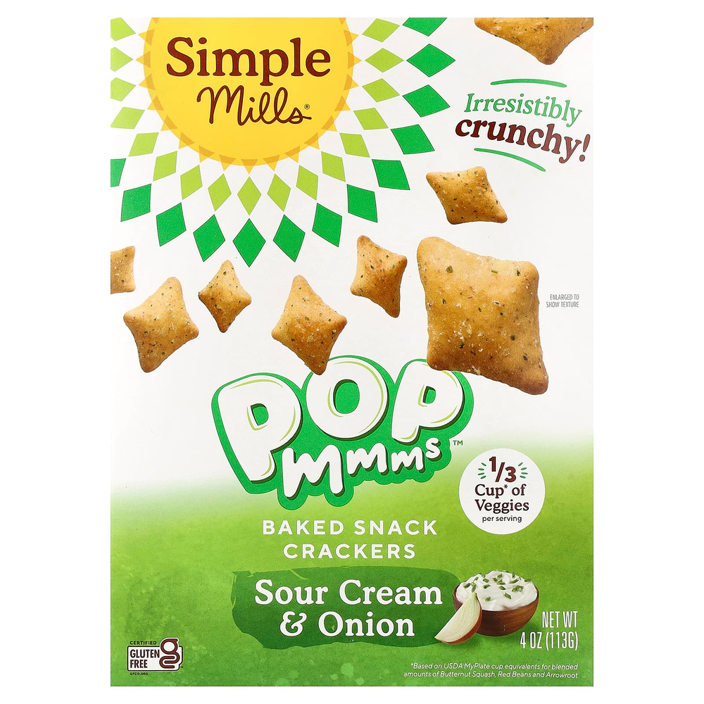 Simple Mills, Pop Mmms™, запеченные крекеры, сметана и лук, 113 г (4 унции)