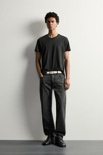ZARA ДЖИНСЫ STRAIGHT FIT С ВОСКИРОВАННЫМ ЭФФЕКТОМ, УГОЛЬНЫЙ