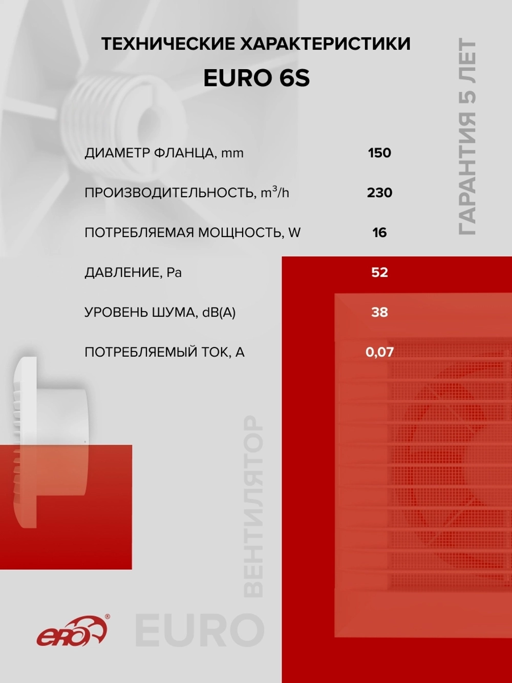 Вентилятор накладной EURO D150 сетка ERA