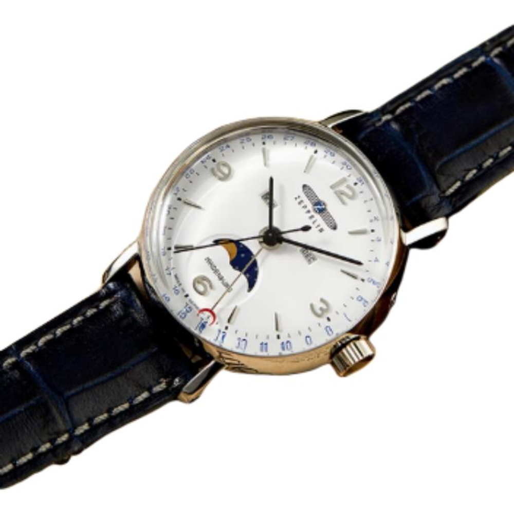 ZEPPELIN Hindenburg Collection Quartz Movement Unisex Watch White Dial Stainless Steel Case Leather Strap