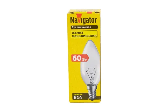 Лампа Navigator 60Вт Е14 свеча прозрачная 09014