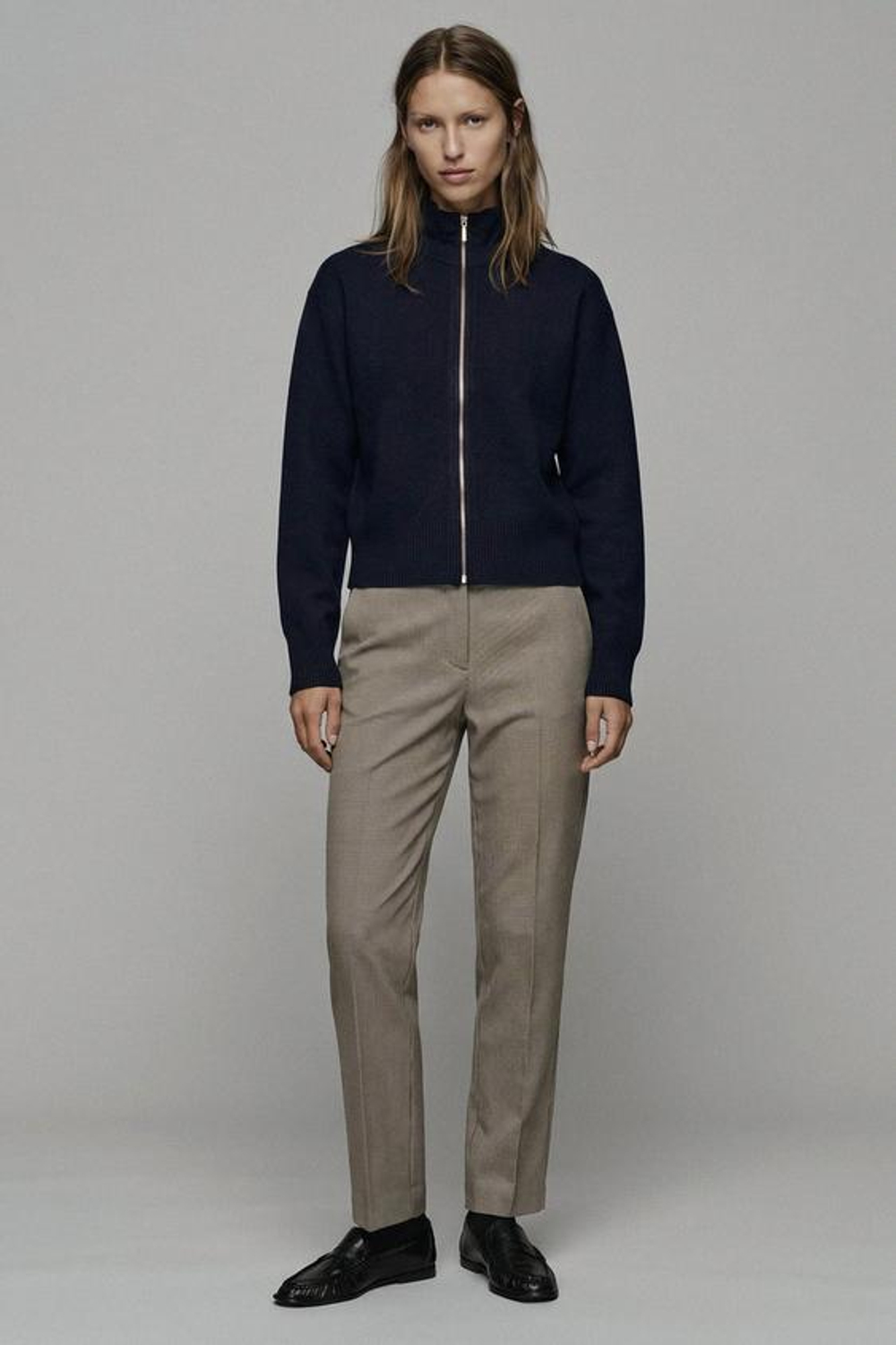 ZARA УКОРОЧЕННЫЕ БРЮКИ СРЕДНЕЙ ПОСАДКИ, ЭКРЮ/КОРИЧНЕВЫЙ