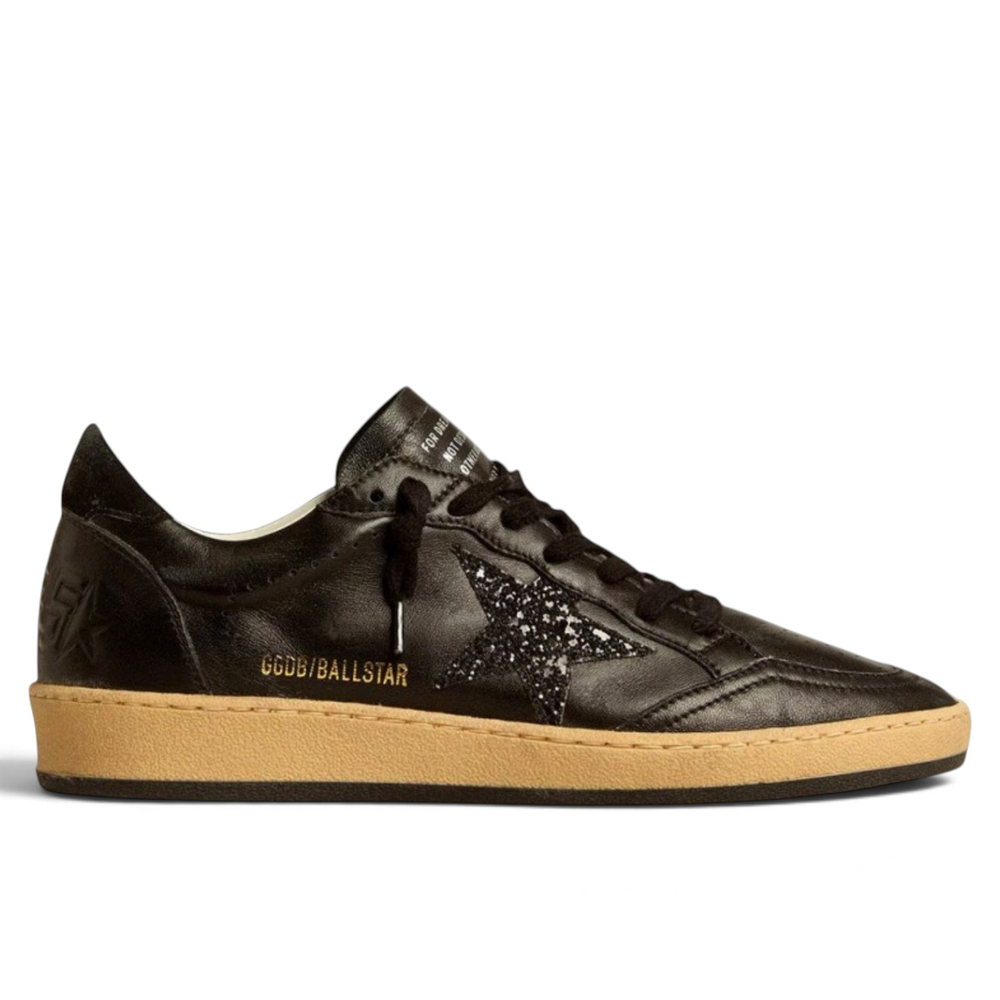 Men's Golden Goose Ball Star Black nappa with Black glitter star and Suede heel tab