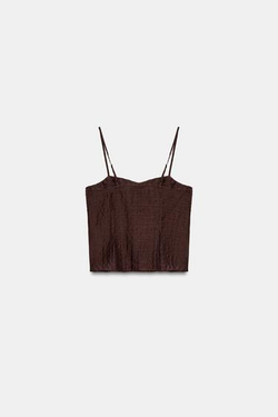 ZARA ТОП НА БРЕТЕЛЯХ С ВЫШИВКОЙ, КОРИЧНЕВЫЙ