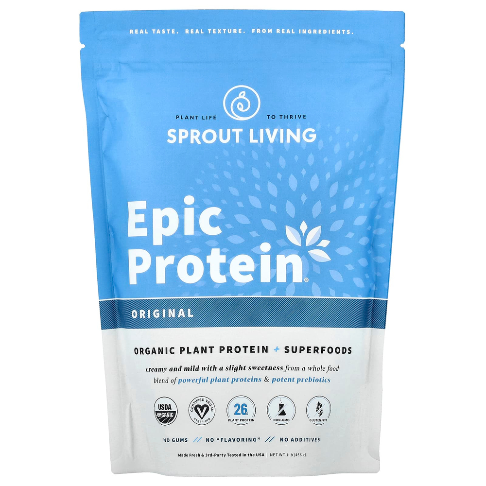 Sprout Living, Epic Protein, органический растительный протеин и суперфуды, классический вкус, 455 г (1 фунт)