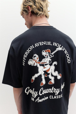 PULL&BEAR Футболка с принтом «Goofy», темно-синий