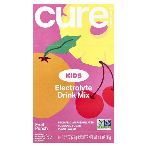 Cure Hydration, Kids, смесь для напитков с электролитами, фруктовый пунш, 6 пакетиков по 7,6 г (0,27 унции)