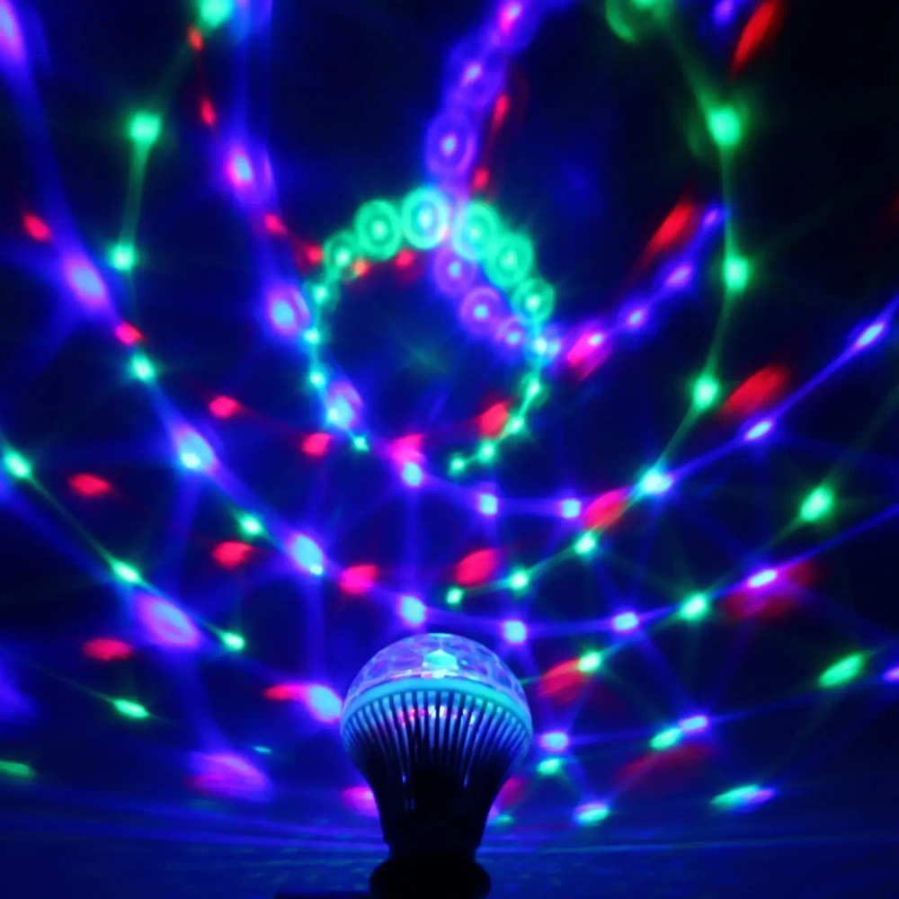 Диско-лампа светодиодная «Карнавал» LED (красный, зеленый, синий), цоколь Е27, 220 В+переходник (220V)