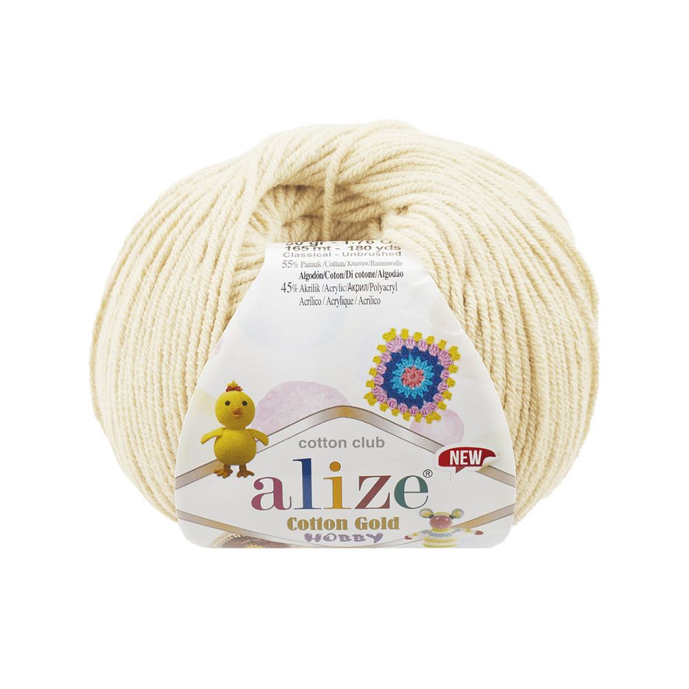 Пряжа Alize (Ализе) Cotton Gold Hobby New / уп.10 мот. по 50 г, 165 м, 01 молочный