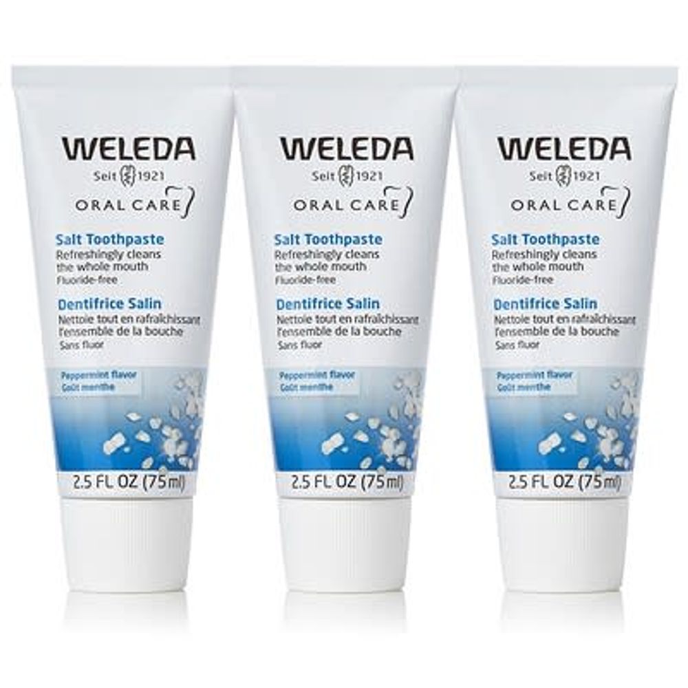 Weleda, Oral Care, солевая зубная паста, без фторидов, перечная мята, 3 шт., 75 мл (2,5 жидк. унции)
