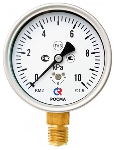 Манометр низкого давления (напоромер) РОСМА КМ-22Р, 100 мм, 0-4 КПа, G=1/2", кл. т. 1,5
