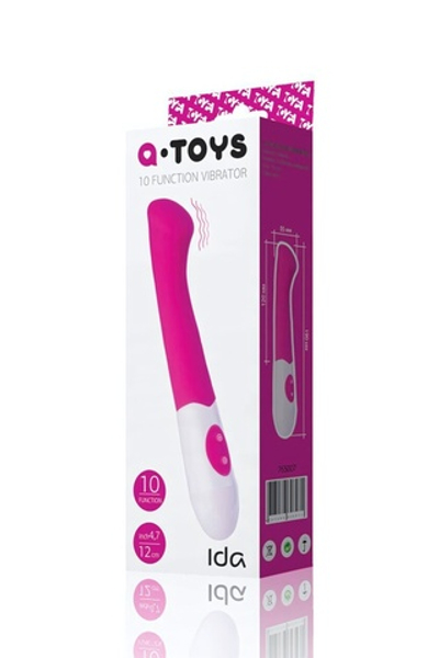 Вибратор с наклоненной головкой, стимулирующей точку G IDA A-Toys, (10 режимов) (Цвет: розовый с белым)
