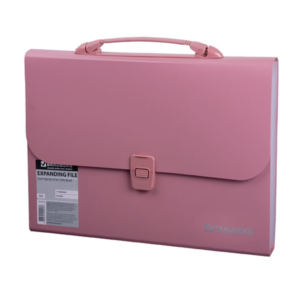 BRAUBERG Папка-портфель пласт. BRAUBERG А4 (327х254х30мм), 13 отделений, розовый, 221441