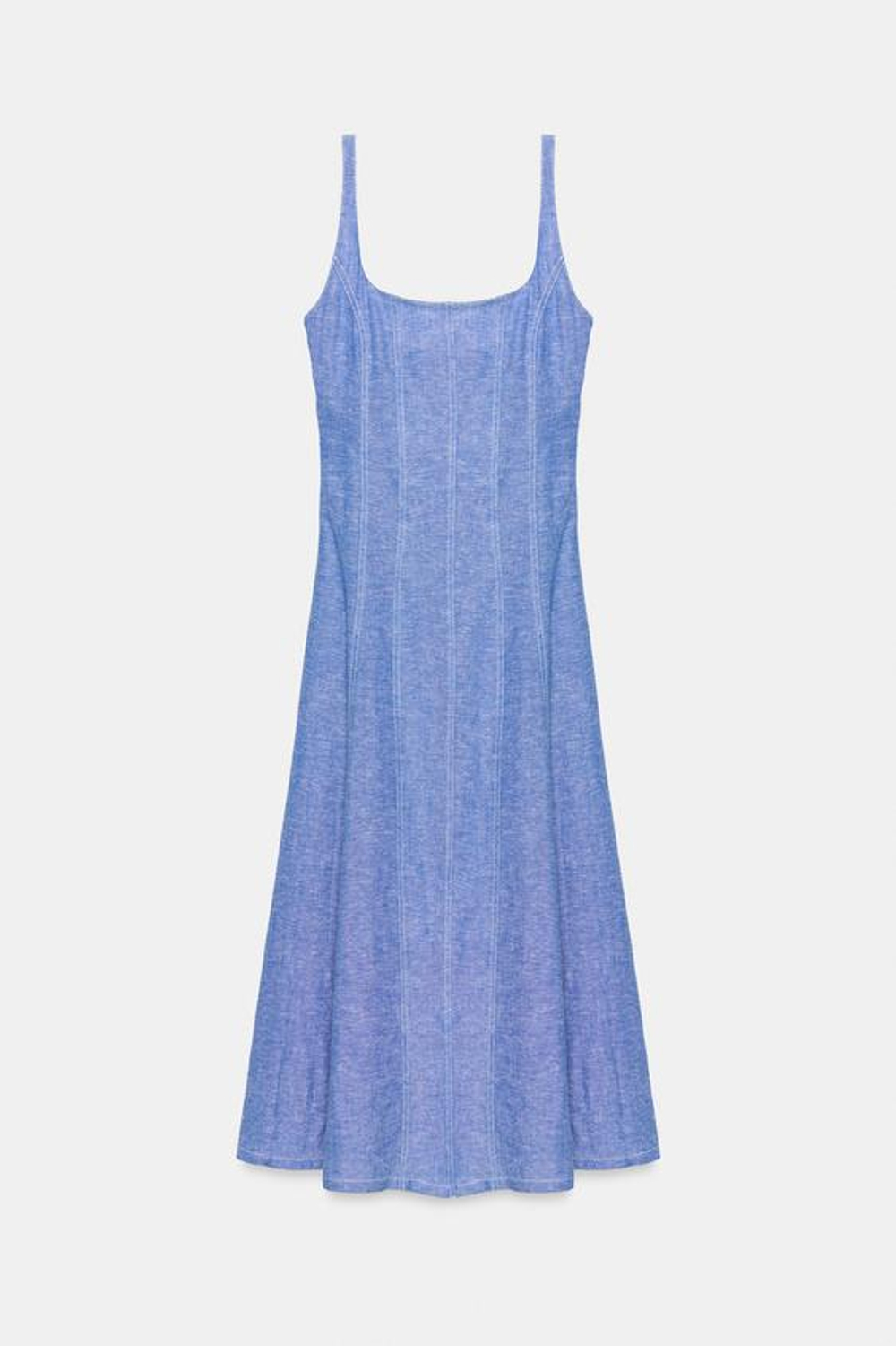 ZARA ЛЬНЯНОЕ ПЛАТЬЕ МИДИ С КРУЖЕВОМ, ГОЛУБОЙ