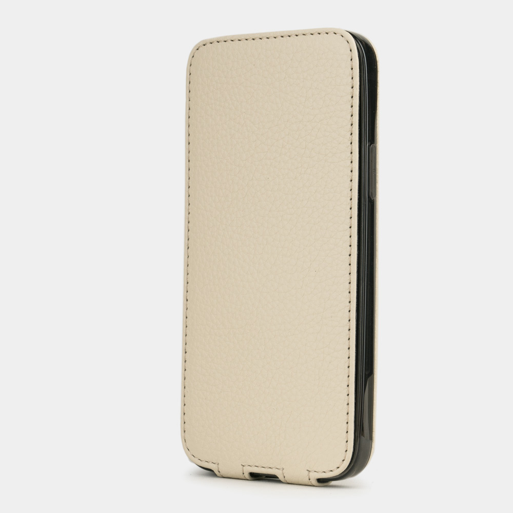 Чехол кожаный для iPhone 12 Mini молочного цвета
