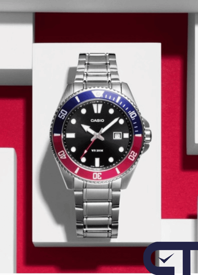 CASIO MDV-10D-1A3 — спортивные часы с чёрным циферблатом и безелем «Pepsi»