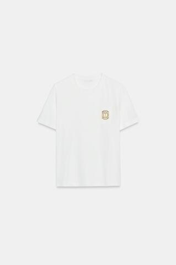 ZARA ФУТБОЛКА С МЕТАЛЛИЧЕСКОЙ ОТДЕЛКОЙ, БЕЛЫЙ