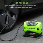 Компрессор автомобильный аккумуляторный Greenworks Арт. 3400807, 24V / 12V (от прикуривателя автомобиля), без АКБ и ЗУ в сумке