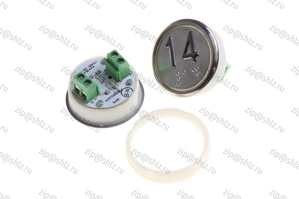 Кнопка (кнопочный модуль) BBP-R331-CMPLT-S-W "14 этаж", круглая, статическая белая подсветка, Брайль.