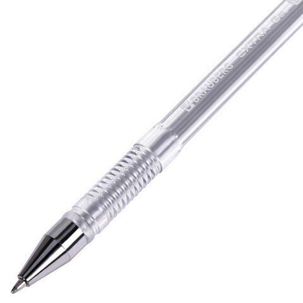 Ручка гелевая СЕРЕБРИСТАЯ BRAUBERG "EXTRA SILVER", 1шт, корпус прозрачный, 0,5 мм, линия 0,35 мм, 143913