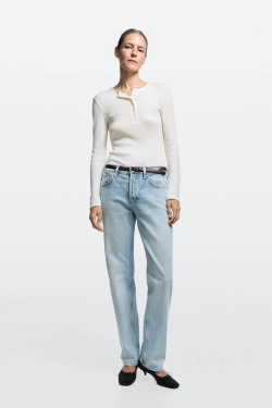 Massimo Dutti Джинсы прямого кроя со средней посадкой, светло-голубой