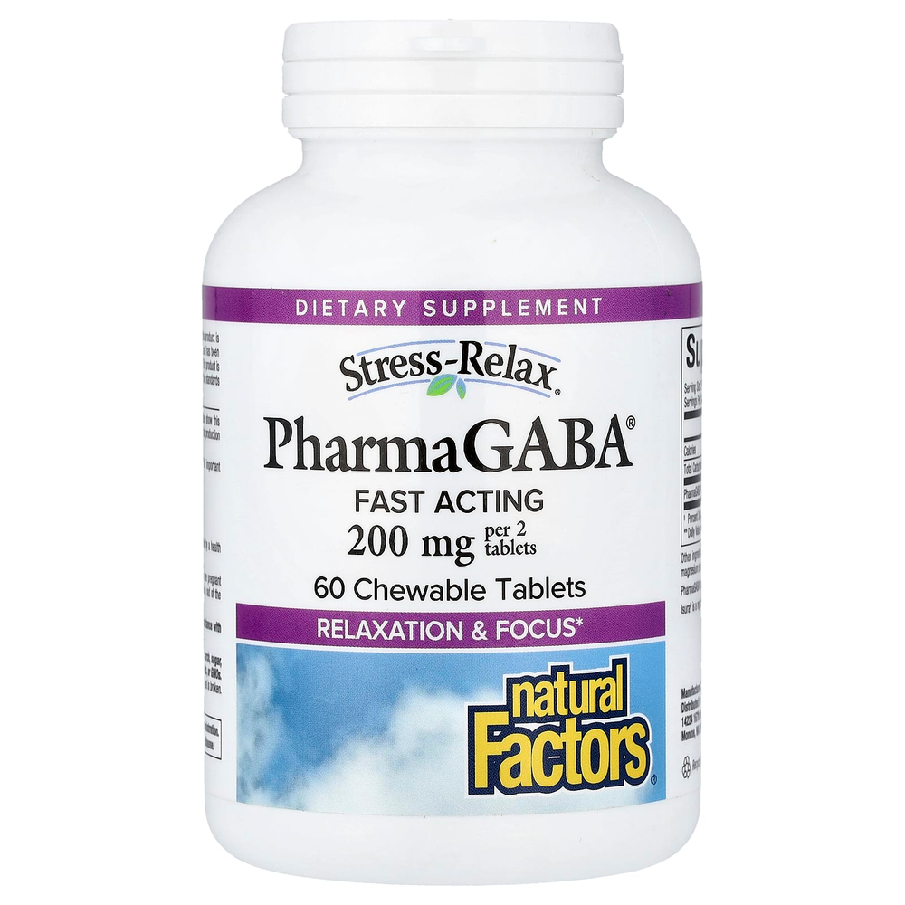 Natural Factors, Stress-Relax®, PharmaGABA®, 60 жевательных таблеток (100 мг в 1 таблетке)