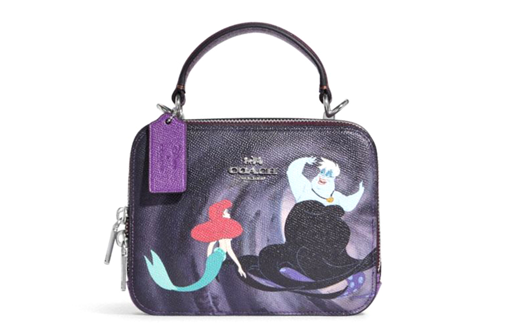 COACH Disney Collaboration BOX CROSSBODY Cow Split Leather Clutch Women"s Dark Purple