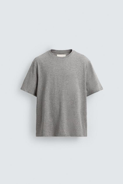 ZARA ФУТБОЛКА С КОРОТКИМ РУКАВОМ, СЕРЫЙ МЕЛАНЖ