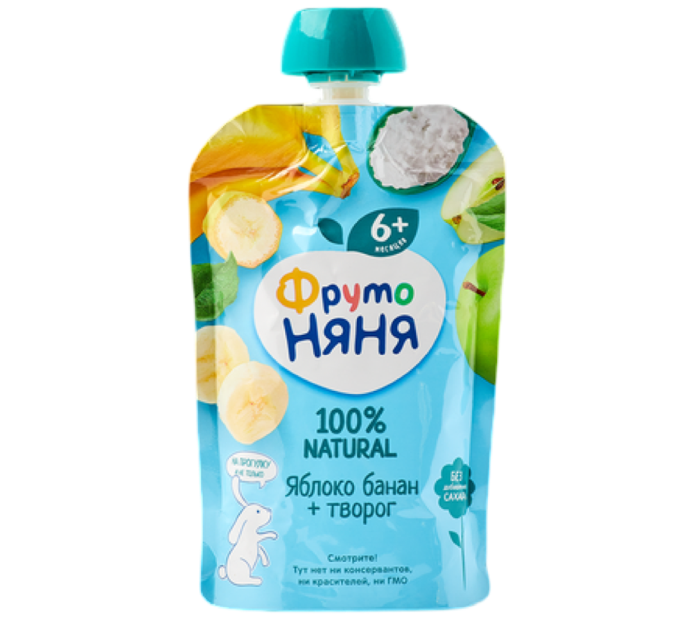 Пюре ФрутоНяня 90г Яблоко банан с творогом д/пак