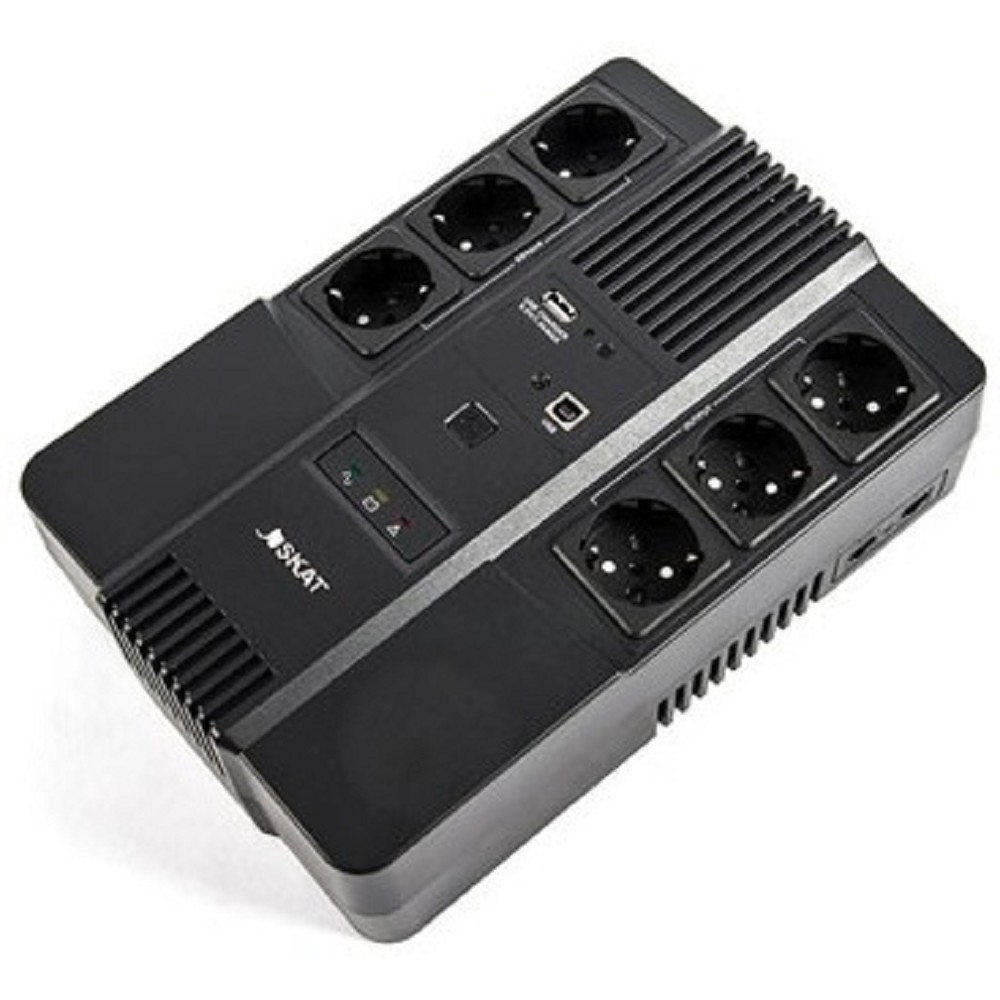 Источник бесперебойного питания ИБП Бастион SKAT-UPS 800 AI (SKAT-UPS 800-AI-LI-1x9) (Line-interactive, 800 / 480Вт, USB / RJ-45, АКБ 1х 9Ач, сверху ЕВРО 3+3, МПТ) (452)