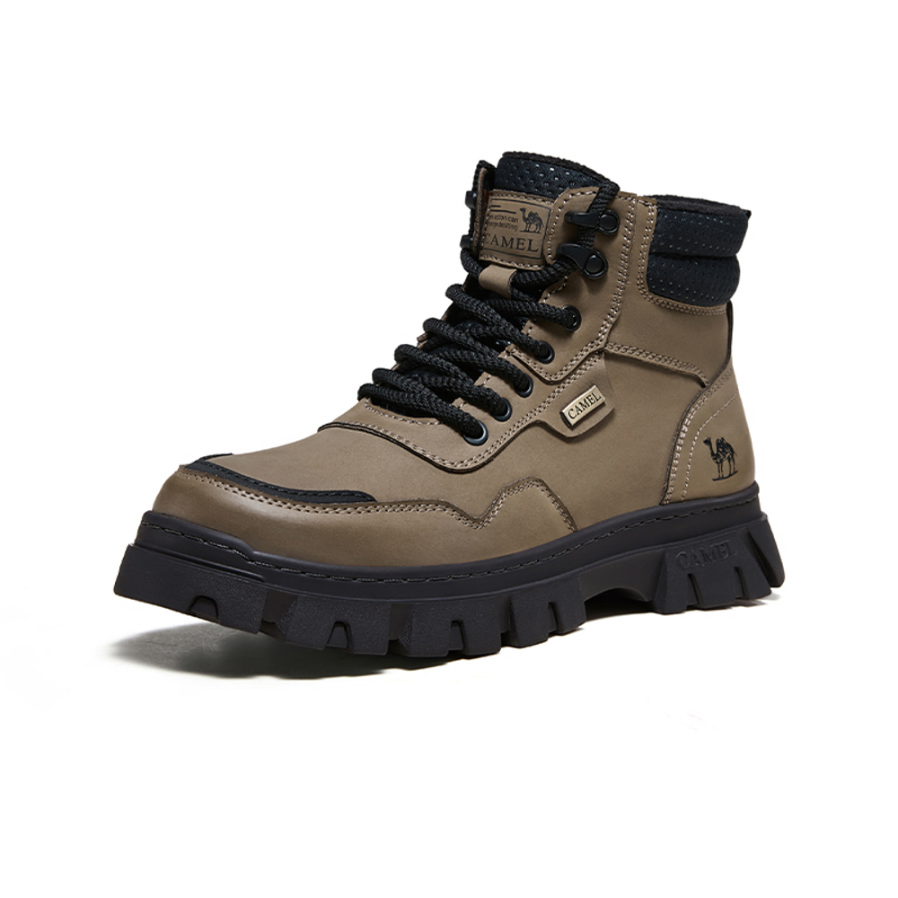 CAMEL Work Boots Men"s High top Dawn Green / Dark Night Black / Desert Yellow