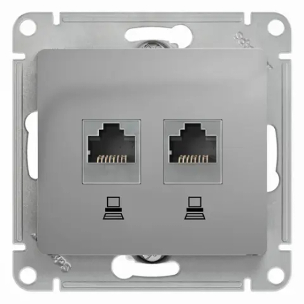 GLOSSA РОЗЕТКА двойная компьютерная RJ45+RJ45 кат. 5e, механизм, АЛЮМИНИЙ