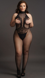 Кэтсьюит с доступом High Neck Fishnet And Lace Bodystocking (Размер: XL-XXL-XXXL) (Цвет: черный)
