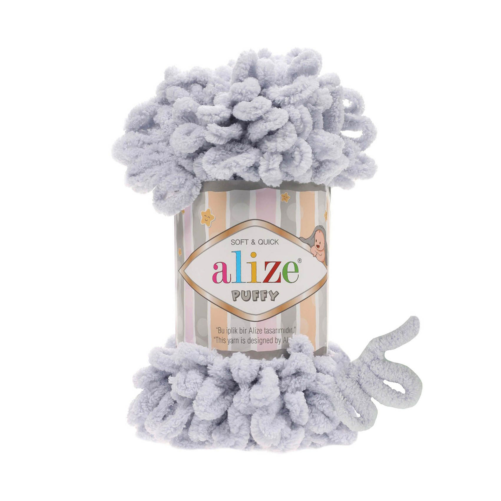Пуффи (Puffy) пряжа Alize 100%микрополиэстер 5х100г/9,2 м 416 св. серый