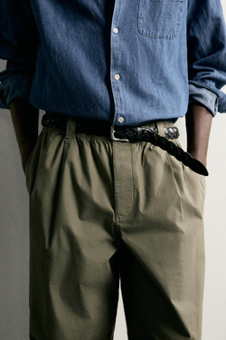 ZARA БРЮКИ RELAXED FIT СО СКЛАДКАМИ, ХАКИ