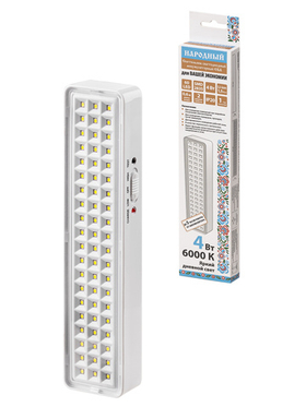 Светильник светод. аккум. СБА 60LED DC Li-ion 3,7В 1,5А*ч 3-5ч пластик IP20 4Вт Народный SQ0308-0301