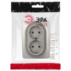 Розетка ЭРА Серия 12 12-2106-16 двойная 2X2P+E Schuko 16А-250В титан | Эра 12