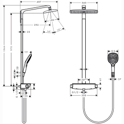 Душевая система Hansgrohe Raindance Select 360 Showerpipe   27112000 схема