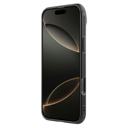Чехол прозрачный тонированный (Transparent Black) от Nillkin с металлической крышкой и поддержкой MagSafe на iPhone 16 Pro Max, серия CamShield Prop Magnetic Case