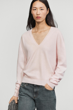 Massimo Dutti Свитер из смесовой шерсти с V-вырезом, цвет розового дерева