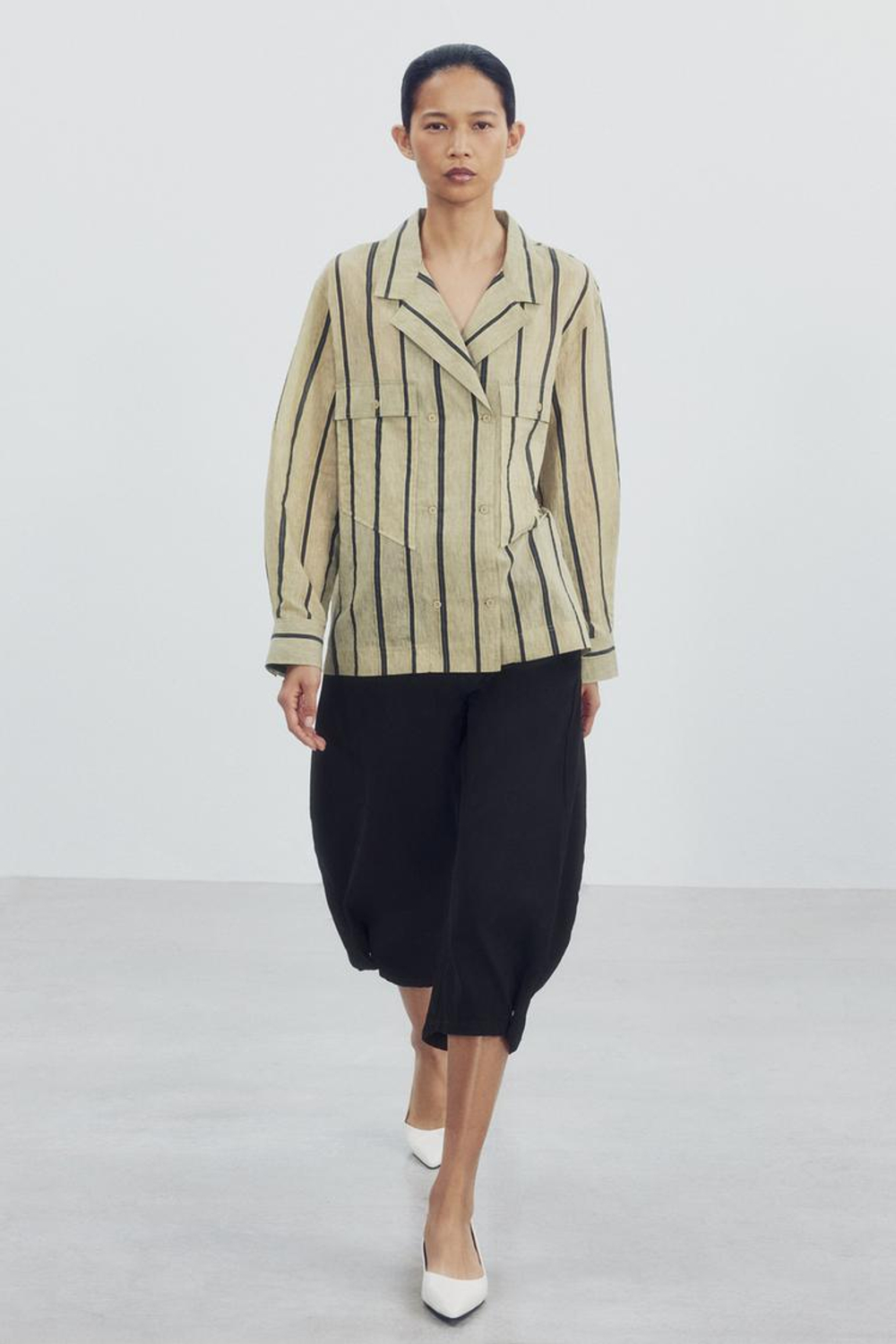 ZARA РУБАШКА НА ЗАПАХ С КАРМАНАМИ — ZW COLLECTION, ПОЛОСКИ