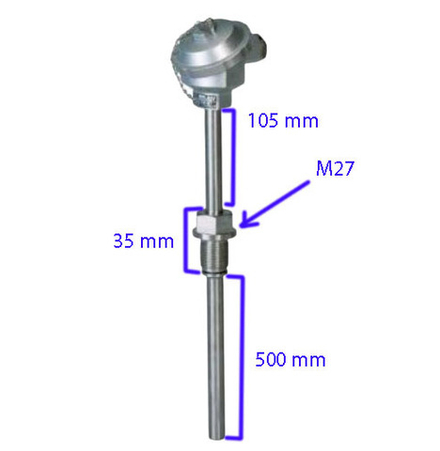 Термопара из нержавеющей стали WRN-230, тип К, D-16mm, L650/500mm (0~1100°C)