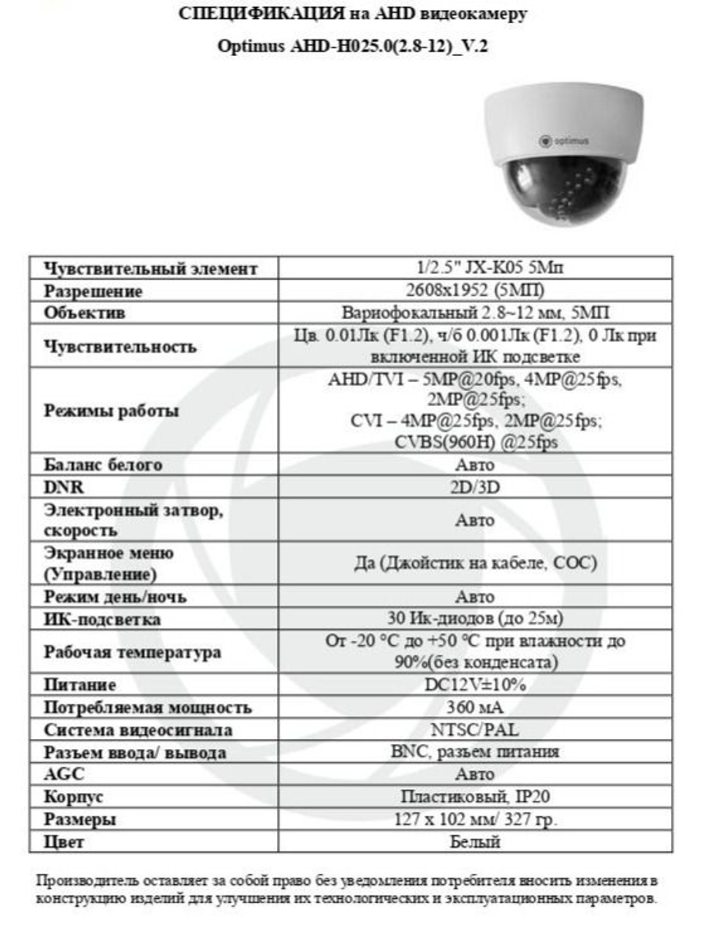 Видеокамера Optimus AHD-H025.0(2.8-12)_V.2